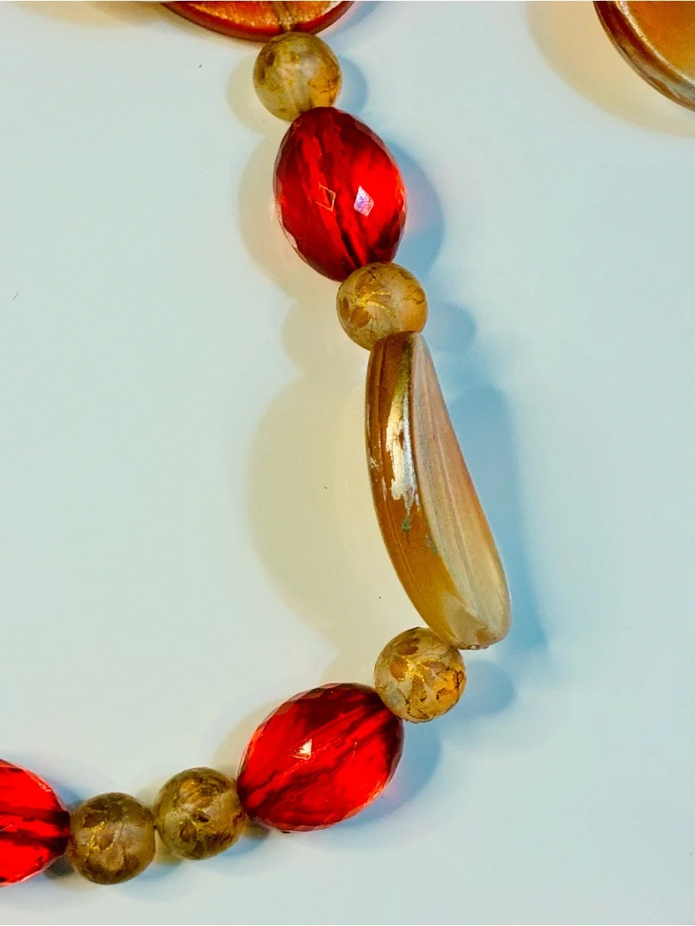 Summer Pop of Color Gradient Orange & Red Beaded Over The Head Necklace Easy EUC